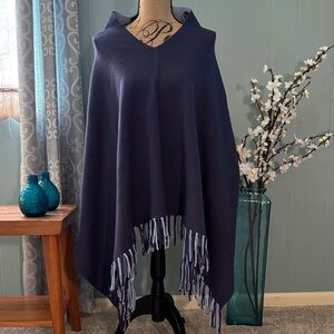 Charlie (Boutique) Reversible Navy/Navy and Light Blue Striped Heavy Knit Poncho